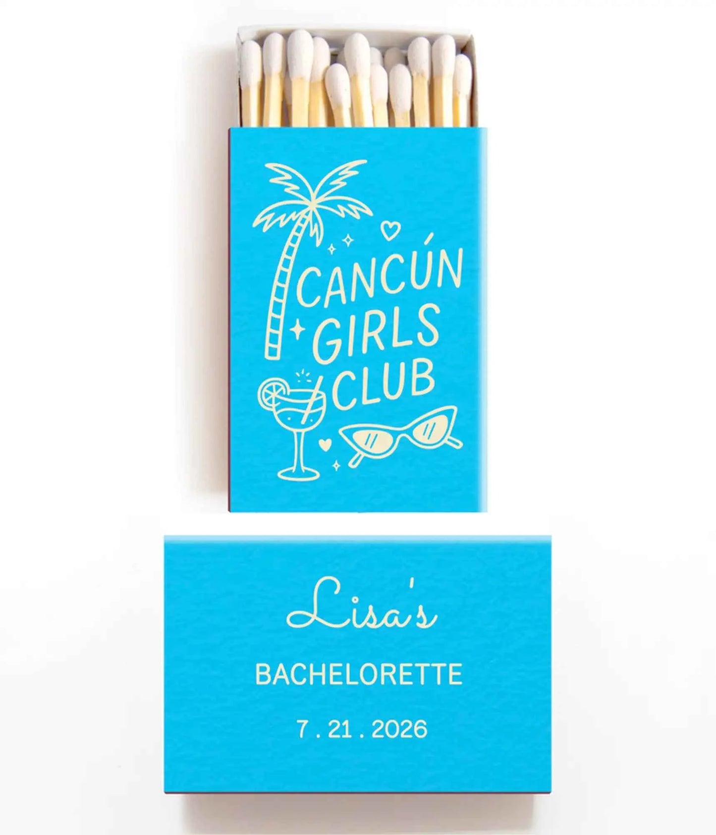 Cancun Girls Club Bachelorette Matchboxes Personalized Tropical Favors Custom Destination Party Gifts