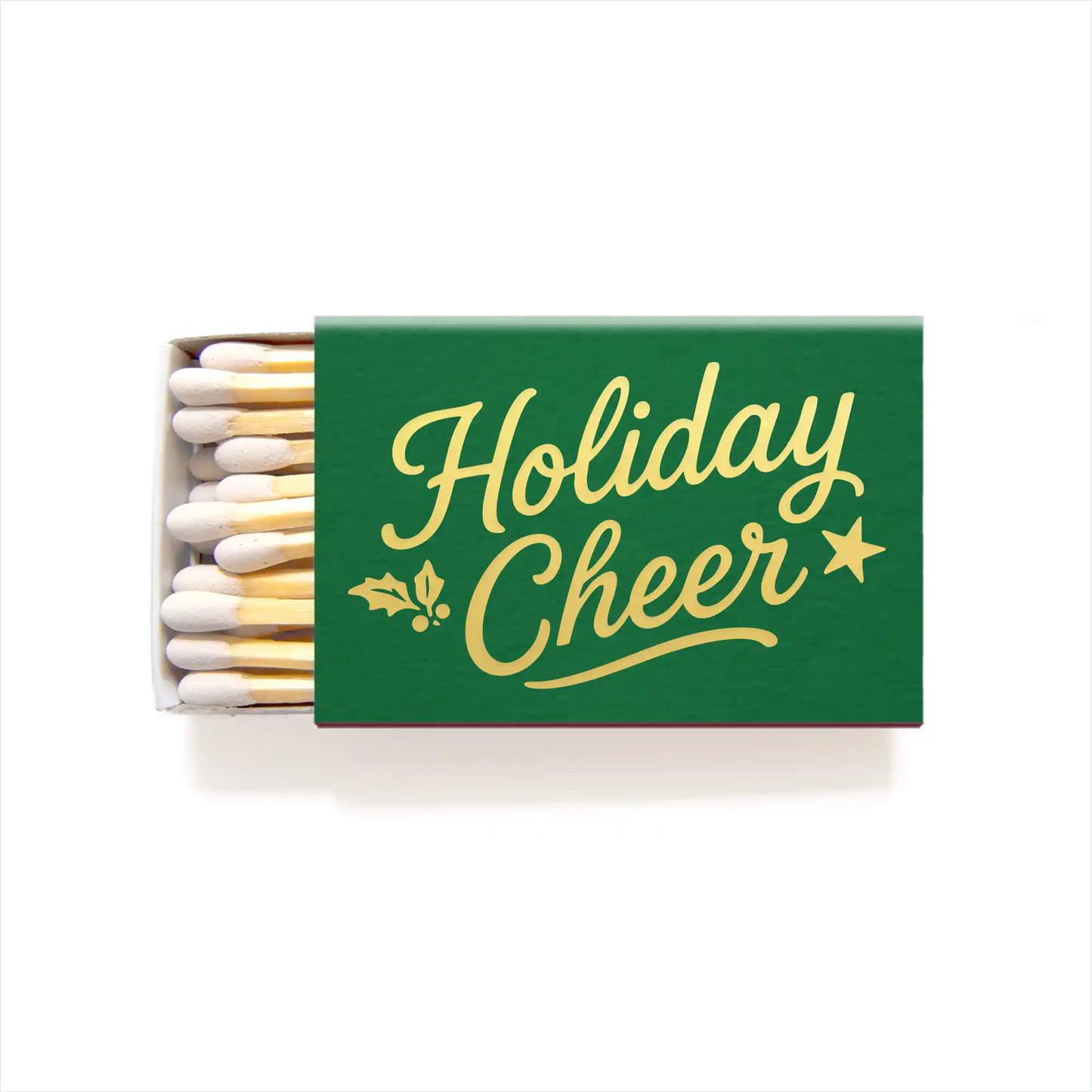 Holiday Cheer Christmas Matches Gift Matchbox Green Gold Foil