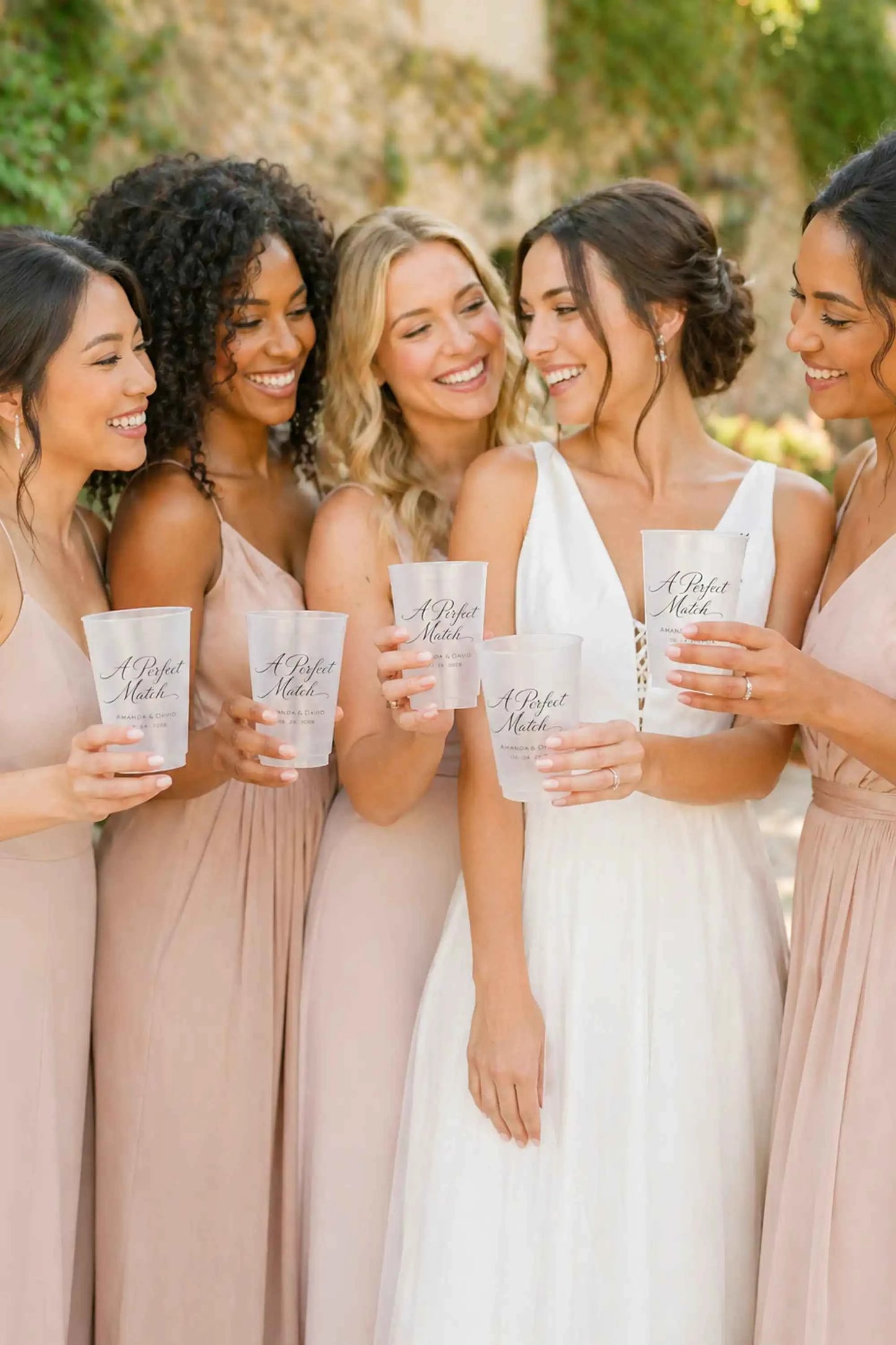 A Perfect Match Custom Frosted Wedding Cups | Interactive Live Preview | 16 oz Shatterproof Plastic Favors