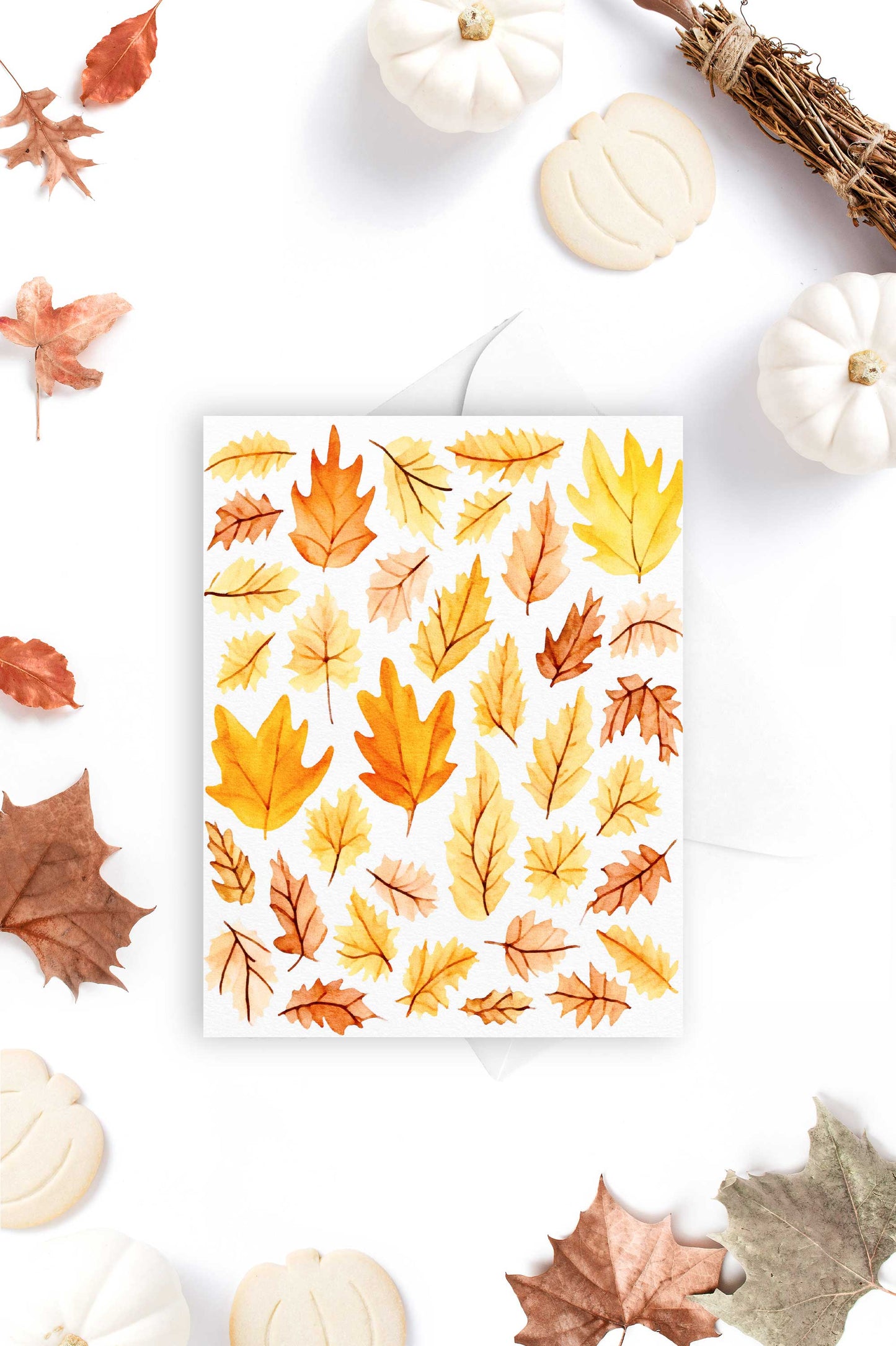 Autumn Leaves Fall Halloween Card Watercolor Holiday H032 - Wholesale - Tea and Becky