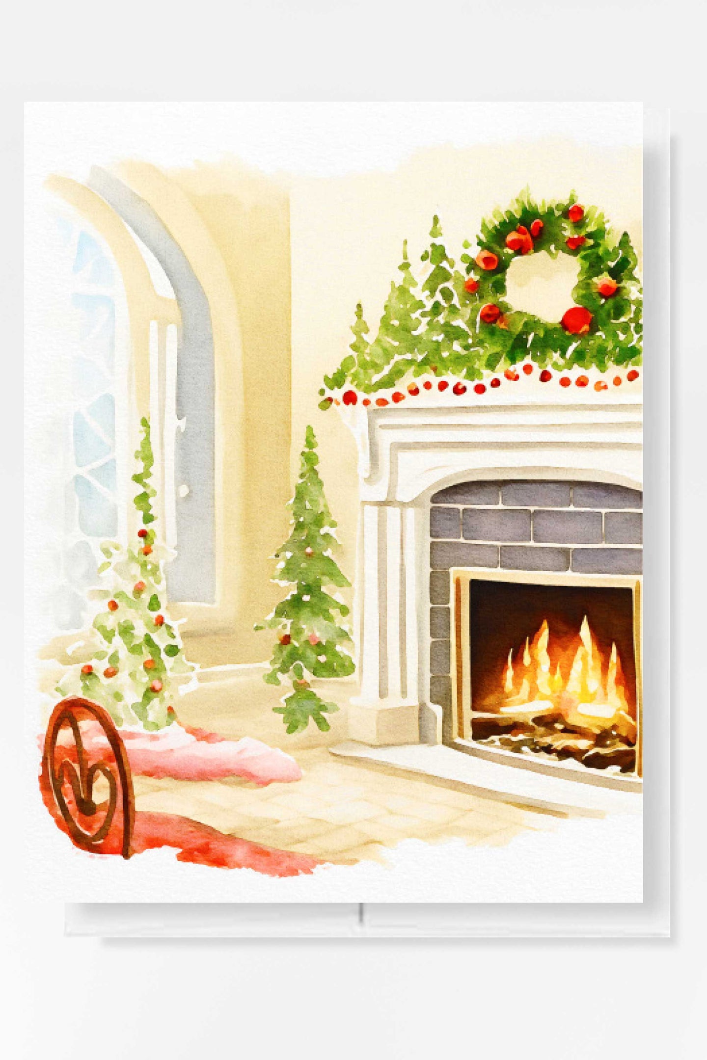 Cozy Fireplace Christmas Card Holiday