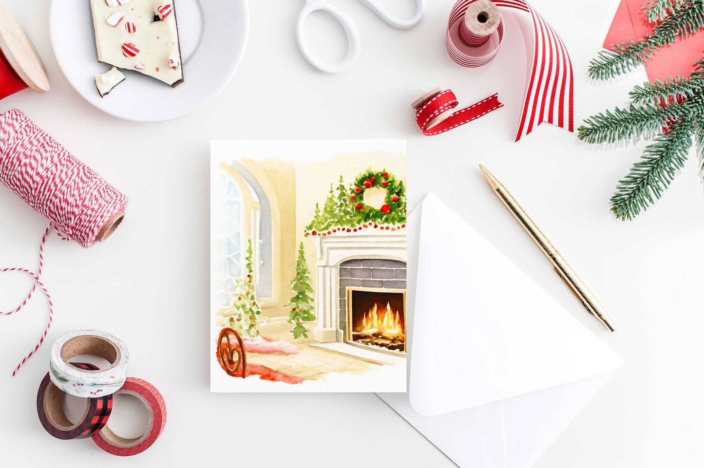 Cozy Fireplace Christmas Card Holiday