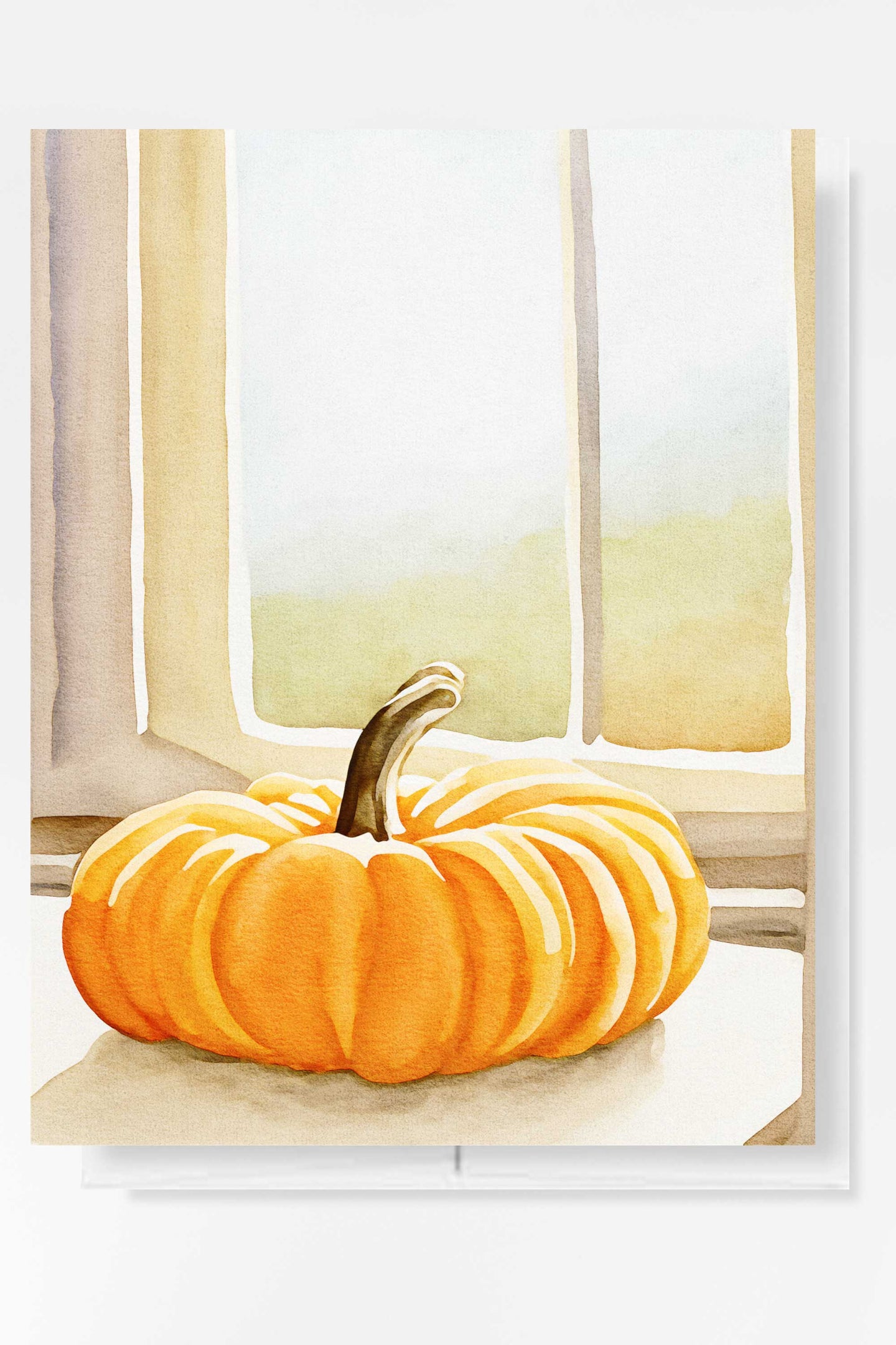 Sunny Pumpkin Autumn Fall Halloween Card Watercolor Holiday