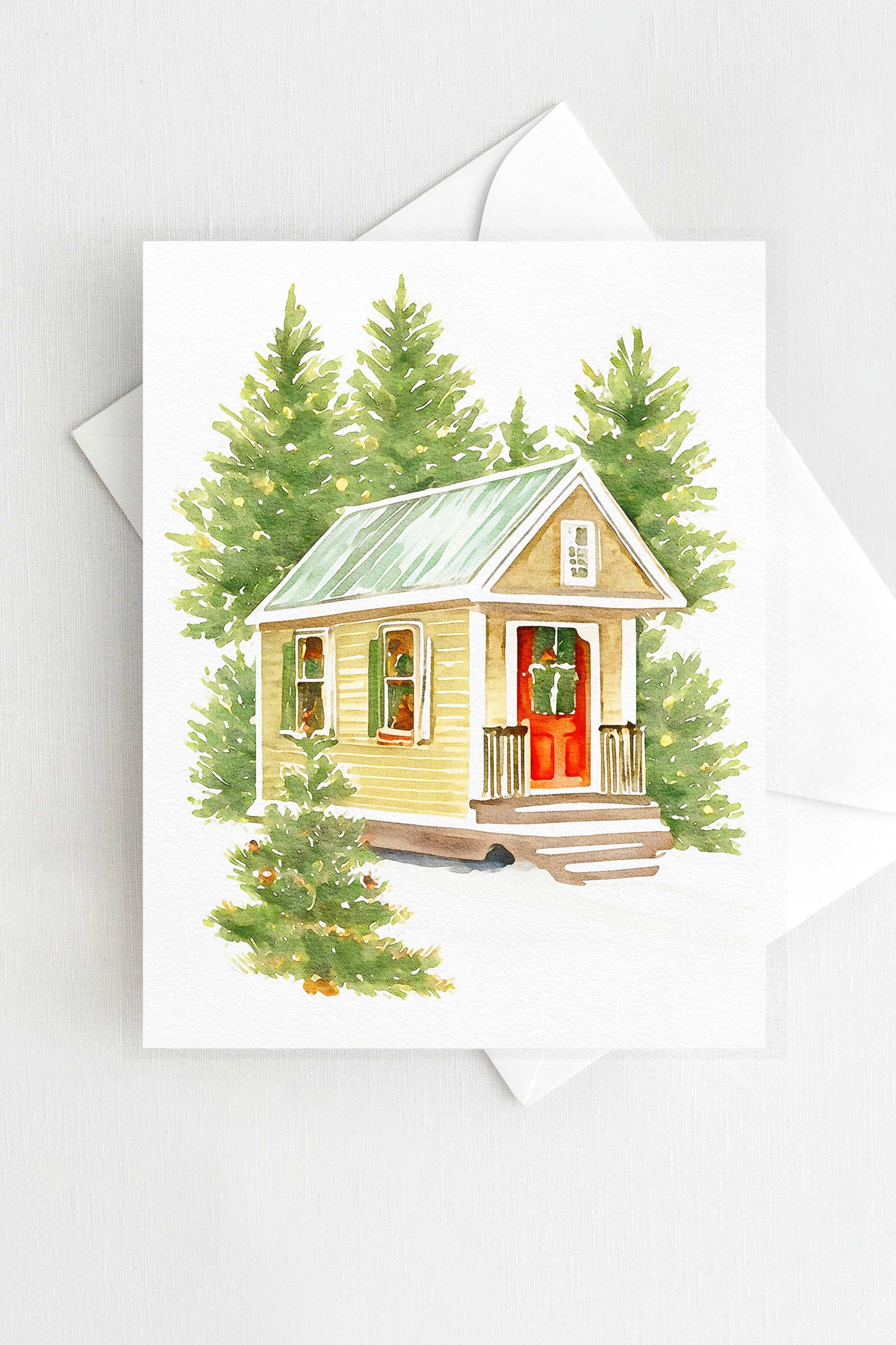 Christmas Tiny House Holiday Card Watercolor H030