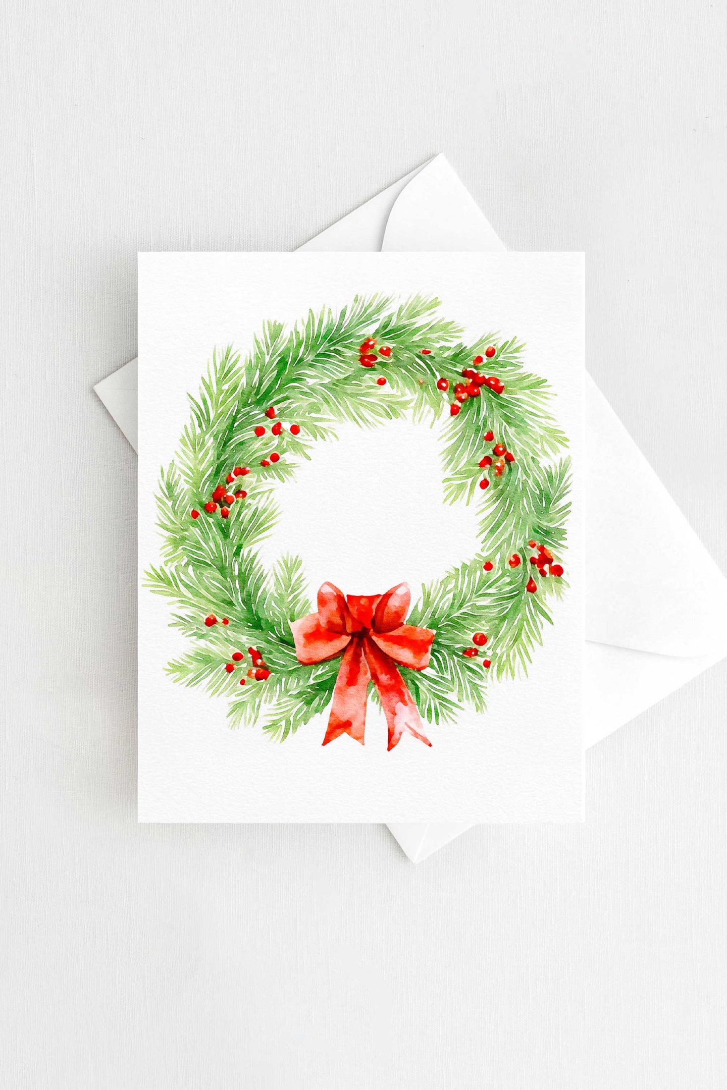 Christmas Wreath Holiday Card Watercolor
