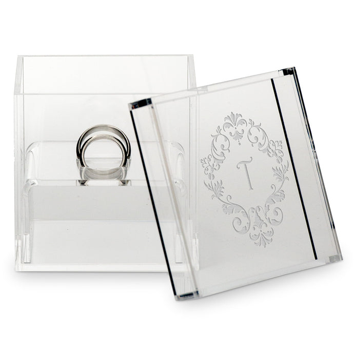Monogrammed Filigree Personalized Lucite Wedding Ring Box - Tea and Becky