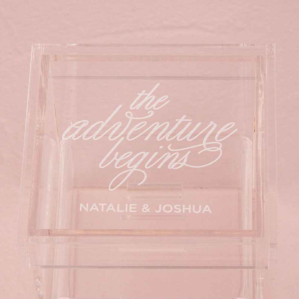The Adventure Begins Personalized Lucite Wedding Ring Box