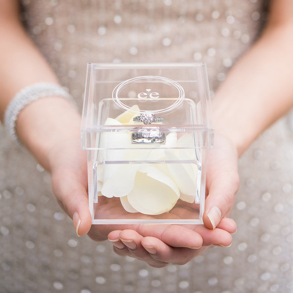 Monogrammed Heart Personalized Lucite Wedding Ring Box - Tea and Becky