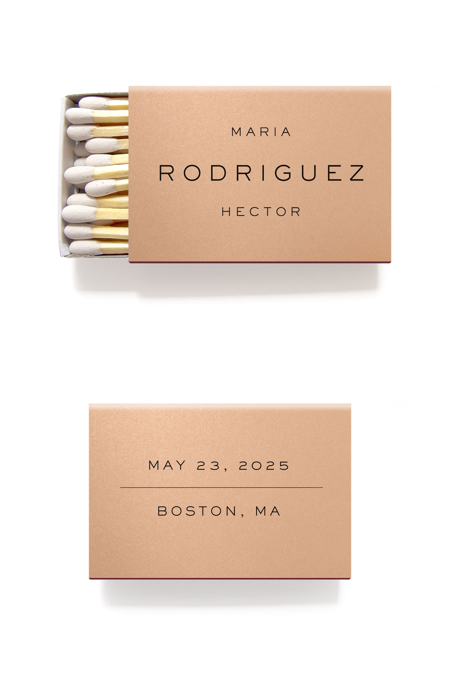 Minimalist Wedding Favors Personalized Names Matchbox - Tea and Becky