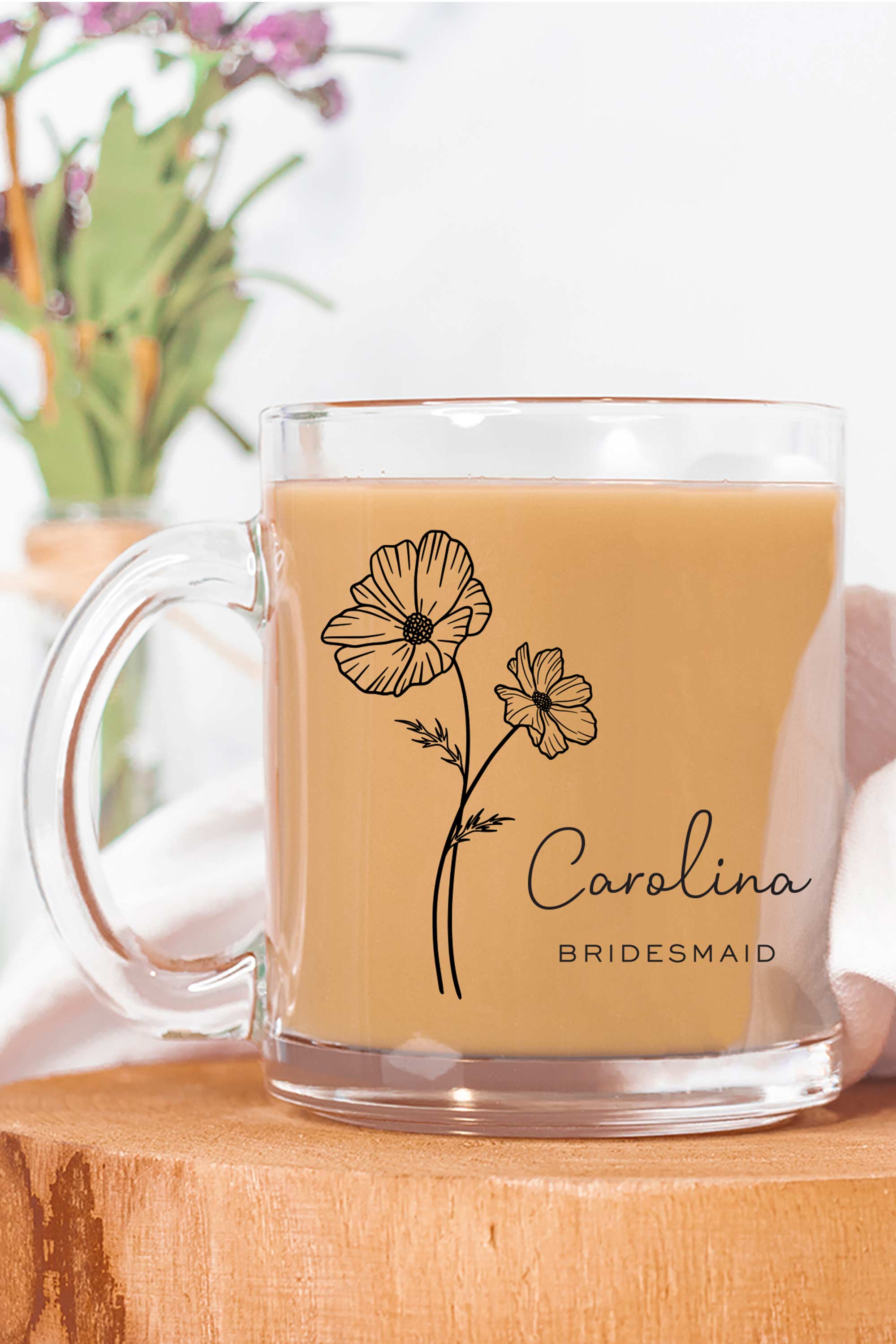 Personalized Cute Daisy Glass Cup with Name