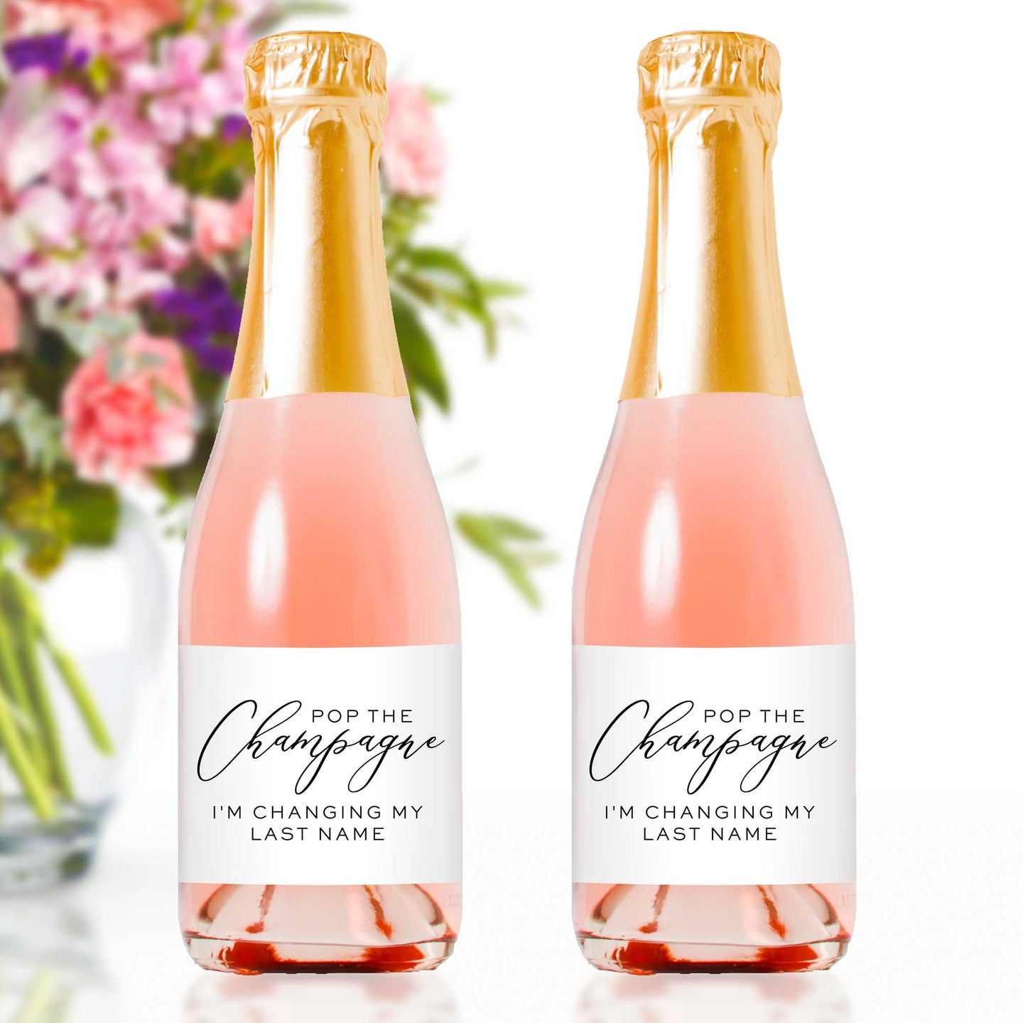 Pop the Champagne I'm Changing My Last Name Mini Champagne Bottle Labels - Tea and Becky