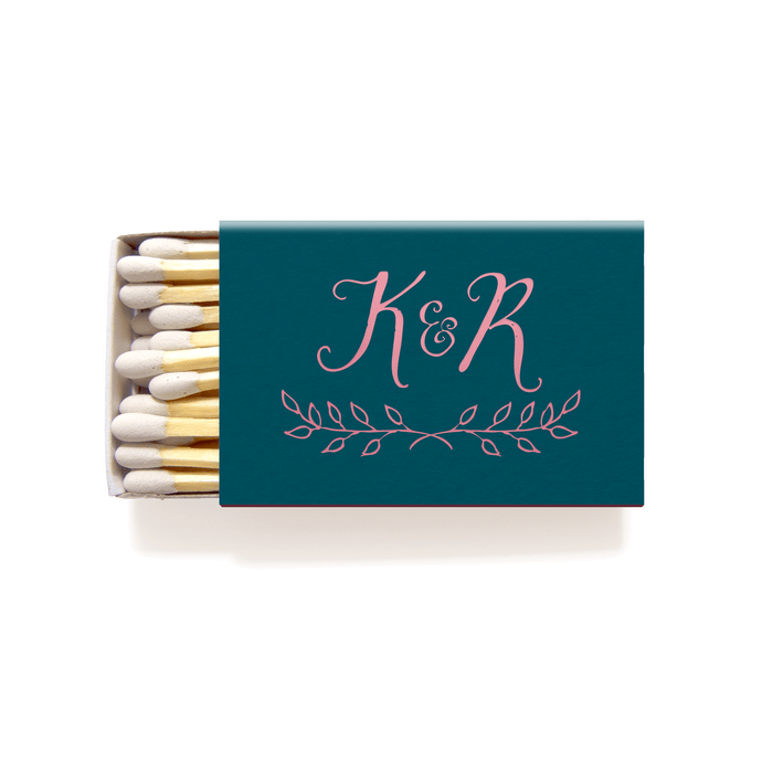 Rustic Monogrammed Matchboxes - Foil Personalized Matches - Jennifer Collection - Tea and Becky