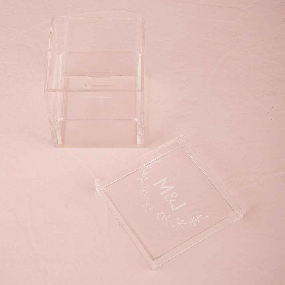 Monogrammed Woodland Personalized Lucite Wedding Ring Box