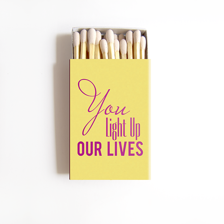 You Light Up Our Lives Matchboxes - Personalized Wedding Favors - Tea and Becky