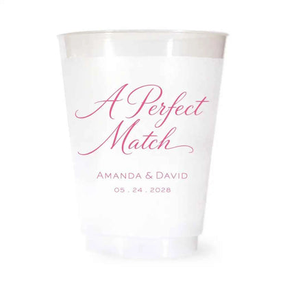A Perfect Match Custom Frosted Wedding Cups | Interactive Live Preview | 16 oz Shatterproof Plastic Favors