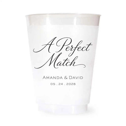 A Perfect Match Custom Frosted Wedding Cups | Interactive Live Preview | 16 oz Shatterproof Plastic Favors