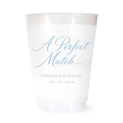 A Perfect Match Custom Frosted Wedding Cups | Interactive Live Preview | 16 oz Shatterproof Plastic Favors