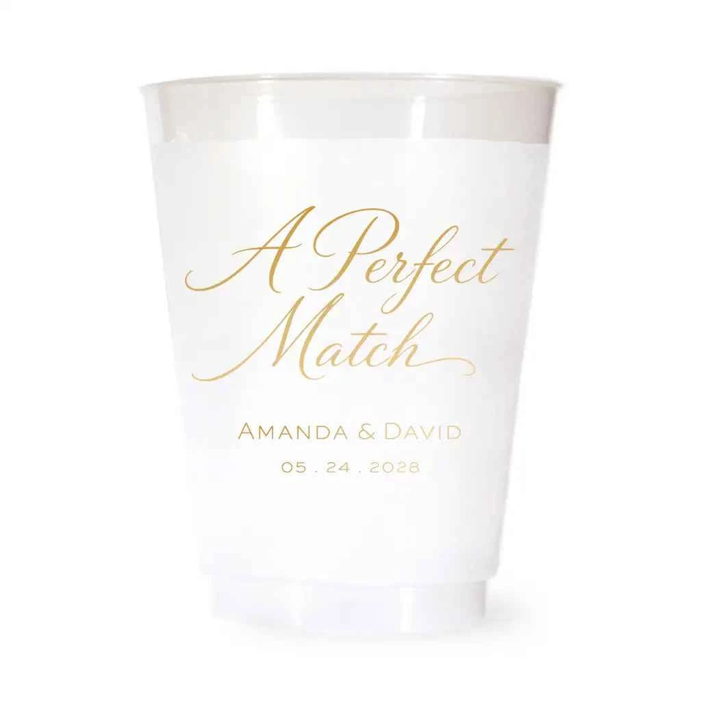 A Perfect Match Custom Frosted Wedding Cups | Interactive Live Preview | 16 oz Shatterproof Plastic Favors
