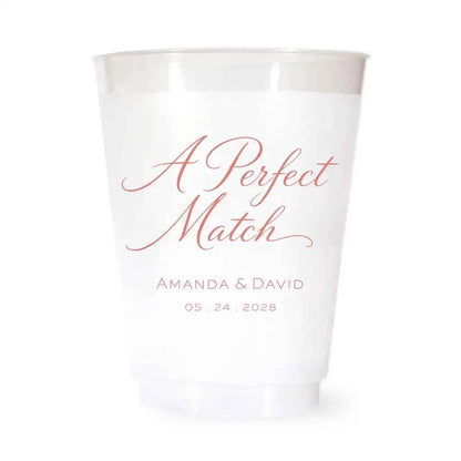 A Perfect Match Custom Frosted Wedding Cups | Interactive Live Preview | 16 oz Shatterproof Plastic Favors