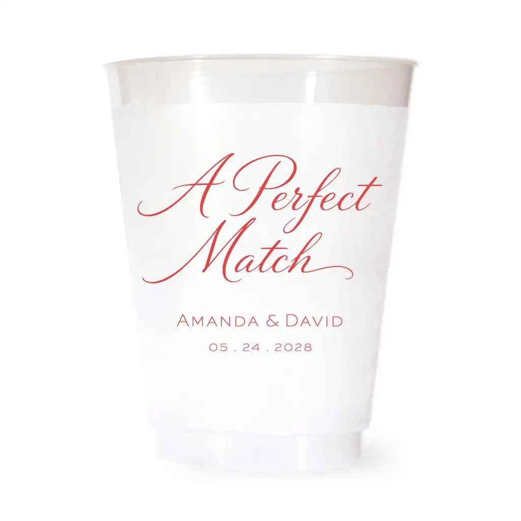 A Perfect Match Custom Frosted Wedding Cups | Interactive Live Preview | 16 oz Shatterproof Plastic Favors