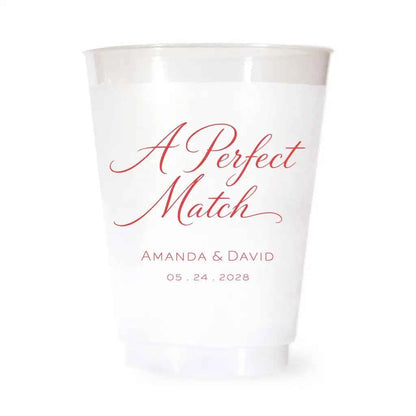 A Perfect Match Custom Frosted Wedding Cups | Interactive Live Preview | 16 oz Shatterproof Plastic Favors