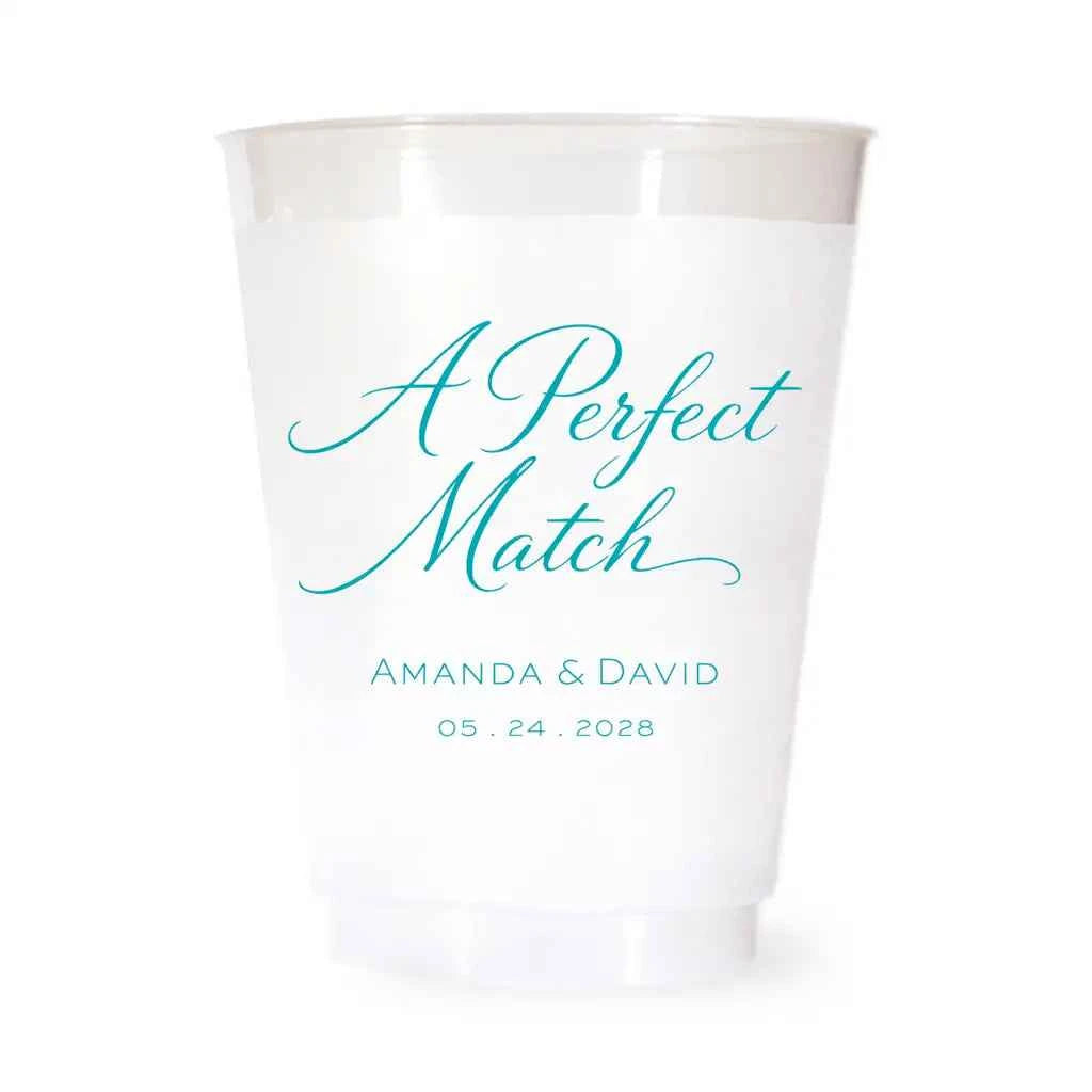 A Perfect Match Custom Frosted Wedding Cups | Interactive Live Preview | 16 oz Shatterproof Plastic Favors