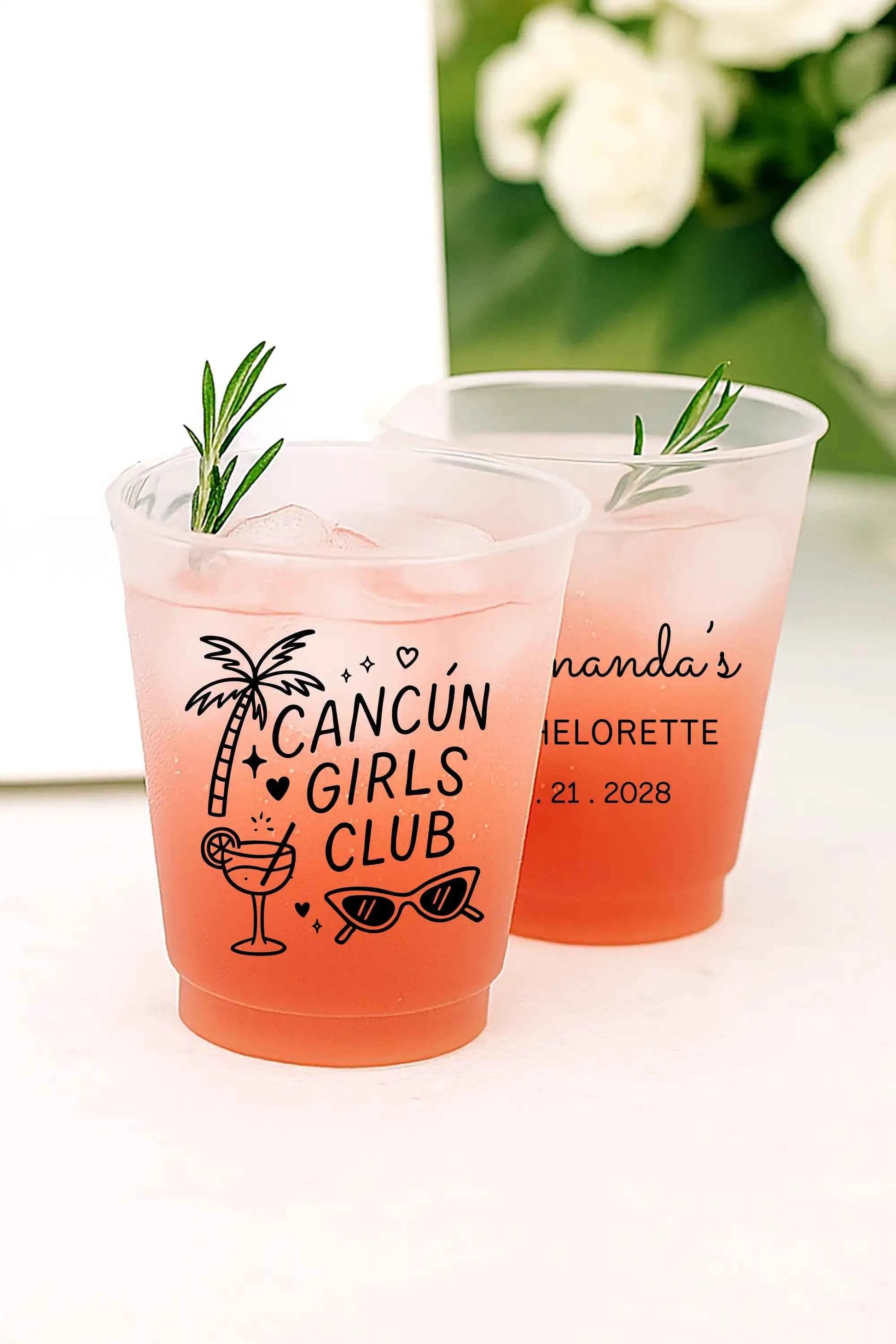 Bachelorette Party Cups Custom Cancun Girls Club Personalized Frosted Shatterproof Cups 16 oz Beach Party Favors