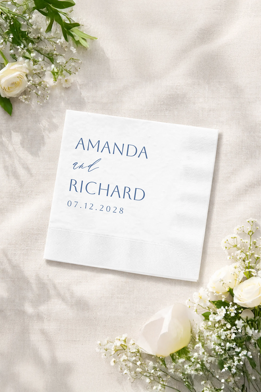 Custom Dusty Blue Wedding Cocktail Napkins Minimalist Set of 50-100
