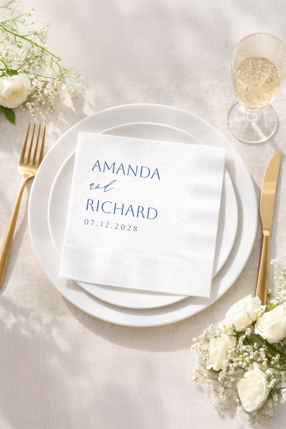 Custom Dusty Blue Wedding Cocktail Napkins Minimalist Set of 50-100