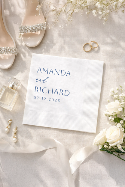 Custom Dusty Blue Wedding Cocktail Napkins Minimalist Set of 50-100