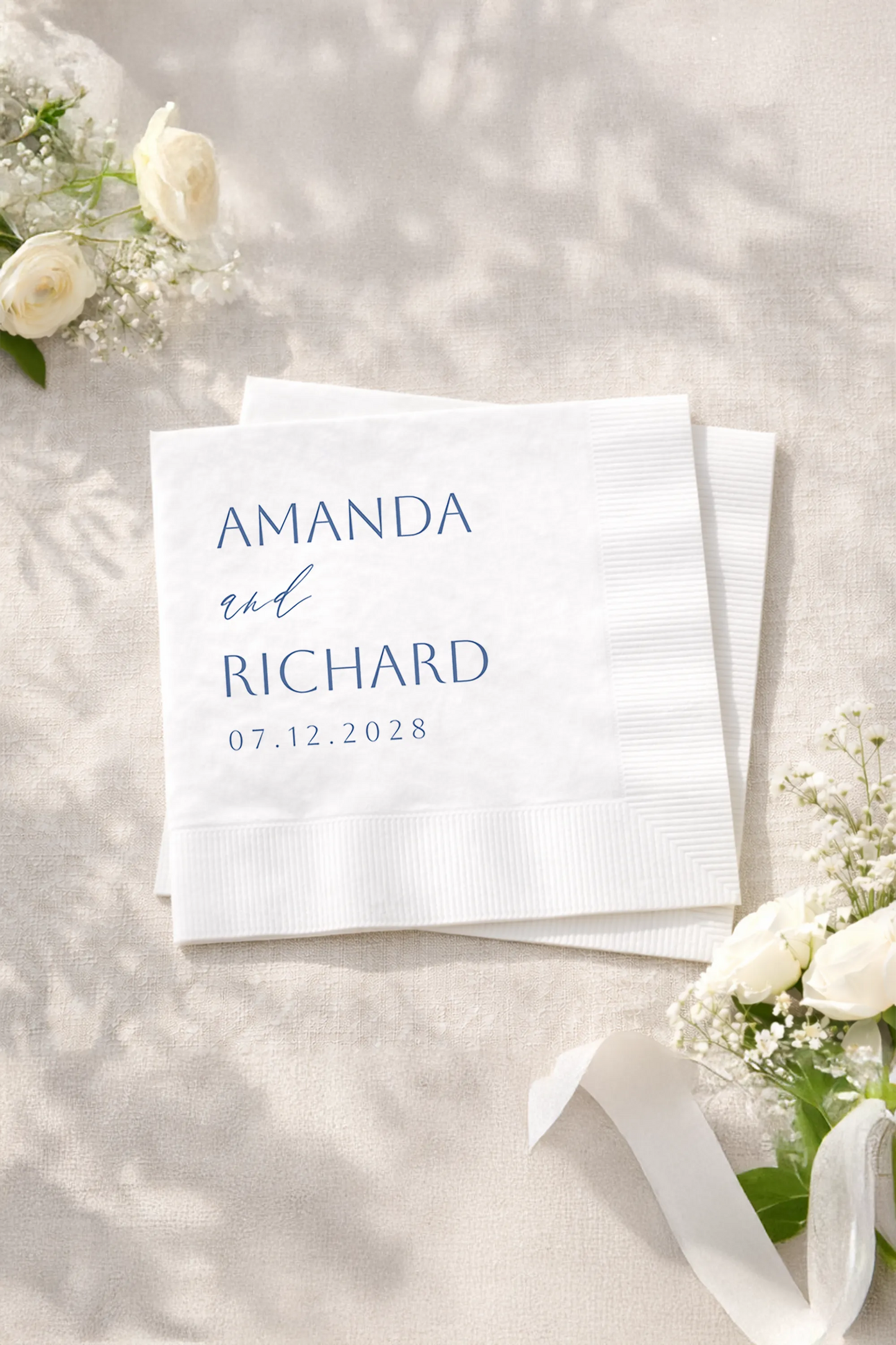 Custom Dusty Blue Wedding Cocktail Napkins Minimalist Set of 50-100