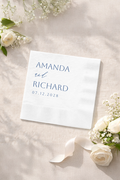 Custom Dusty Blue Wedding Cocktail Napkins Minimalist Set of 50-100