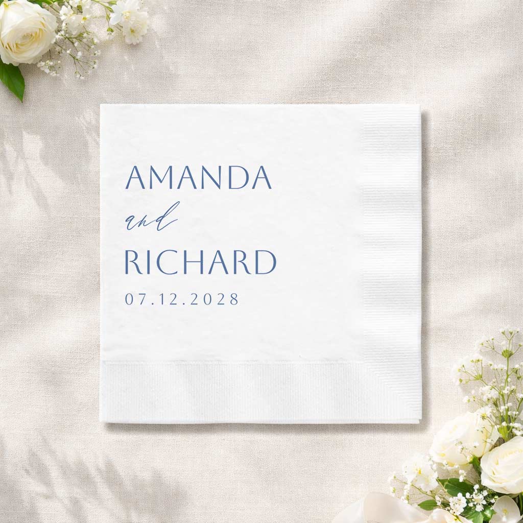 Custom Dusty Blue Wedding Cocktail Napkins Minimalist Set of 50-100