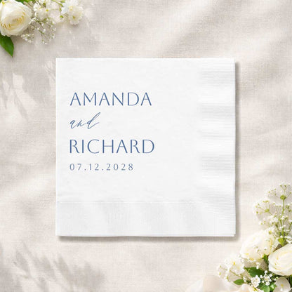 Custom Dusty Blue Wedding Cocktail Napkins Minimalist Set of 50-100