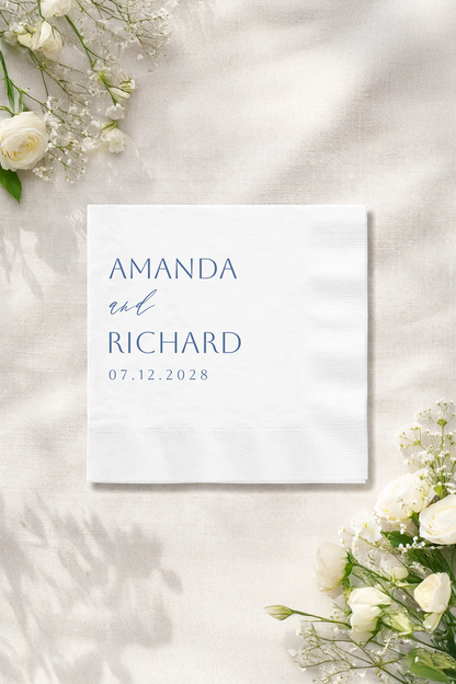 Custom Dusty Blue Wedding Cocktail Napkins Minimalist Set of 50-100