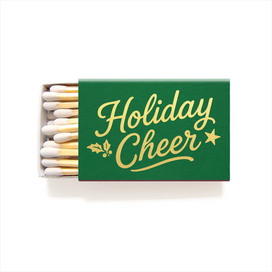 Holiday Cheer Christmas Matches Gift Matchbox Green Gold Foil