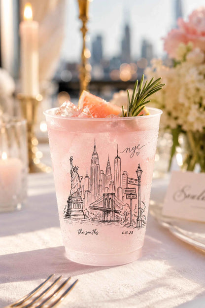 Custom NYC Skyline Frosted Cups - NYC Courthouse Wedding & Elopement Favors