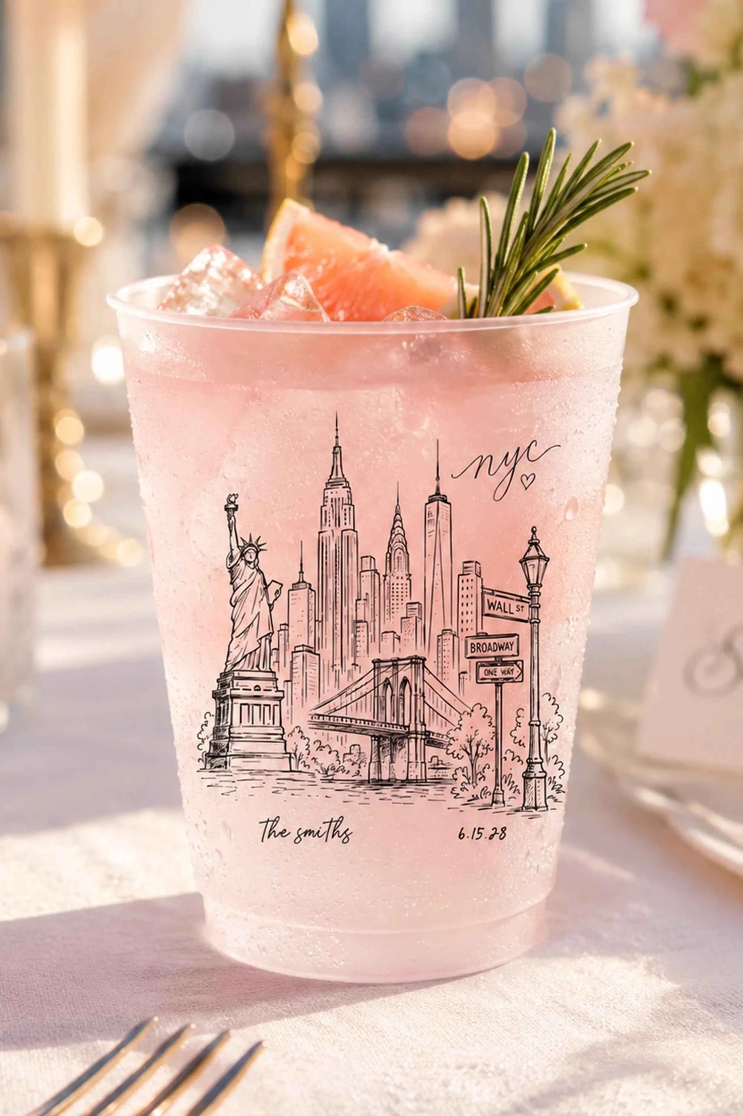 Custom NYC Skyline Frosted Cups - NYC Courthouse Wedding & Elopement Favors