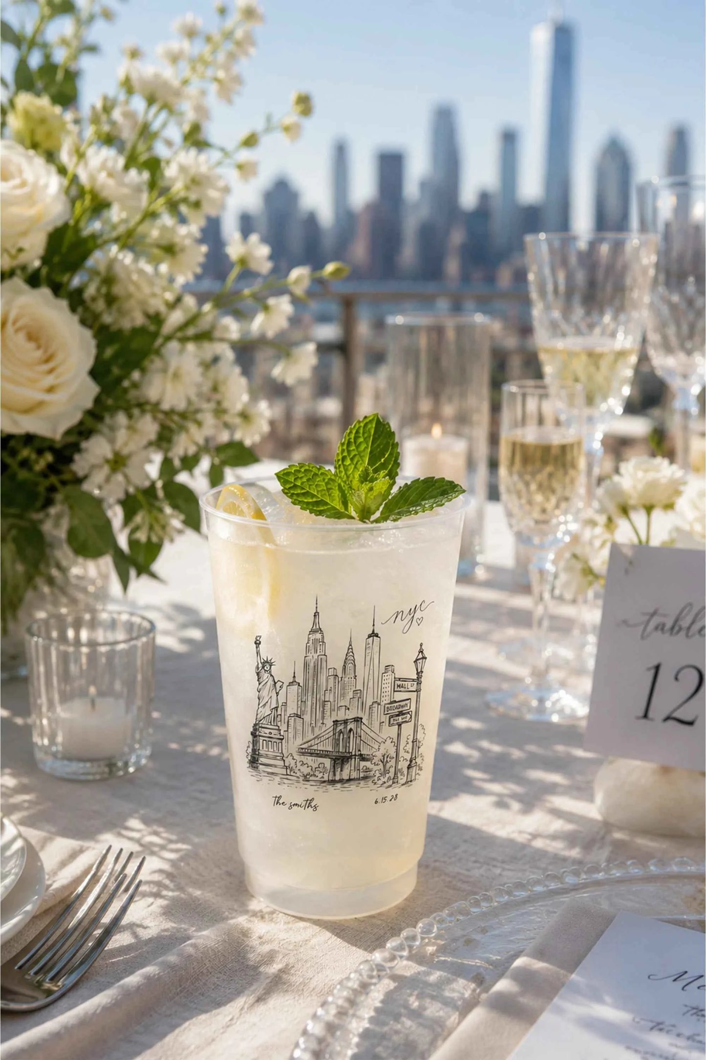 Custom NYC Skyline Frosted Cups - NYC Courthouse Wedding & Elopement Favors