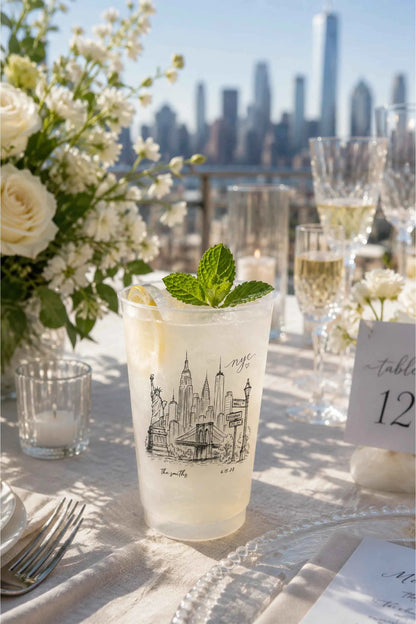 Custom NYC Skyline Frosted Cups - NYC Courthouse Wedding & Elopement Favors
