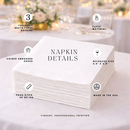 Custom Dusty Blue Wedding Cocktail Napkins Minimalist Set of 50-100