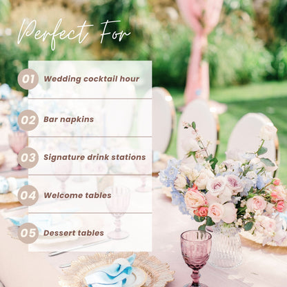 Custom Dusty Blue Wedding Cocktail Napkins Minimalist Set of 50-100