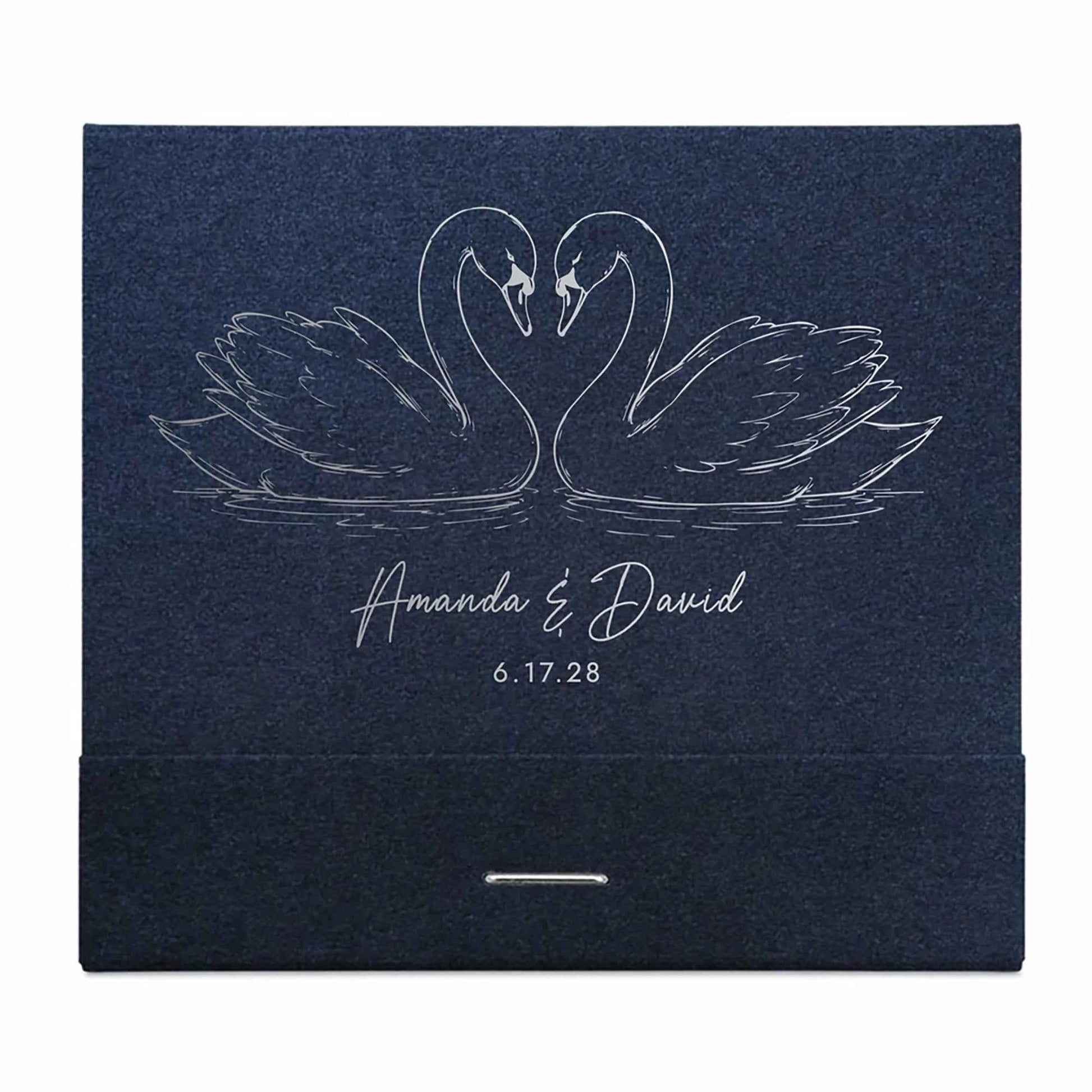 Custom Swan Wedding Matchbooks - Personalized Swan Lake Theme Favors