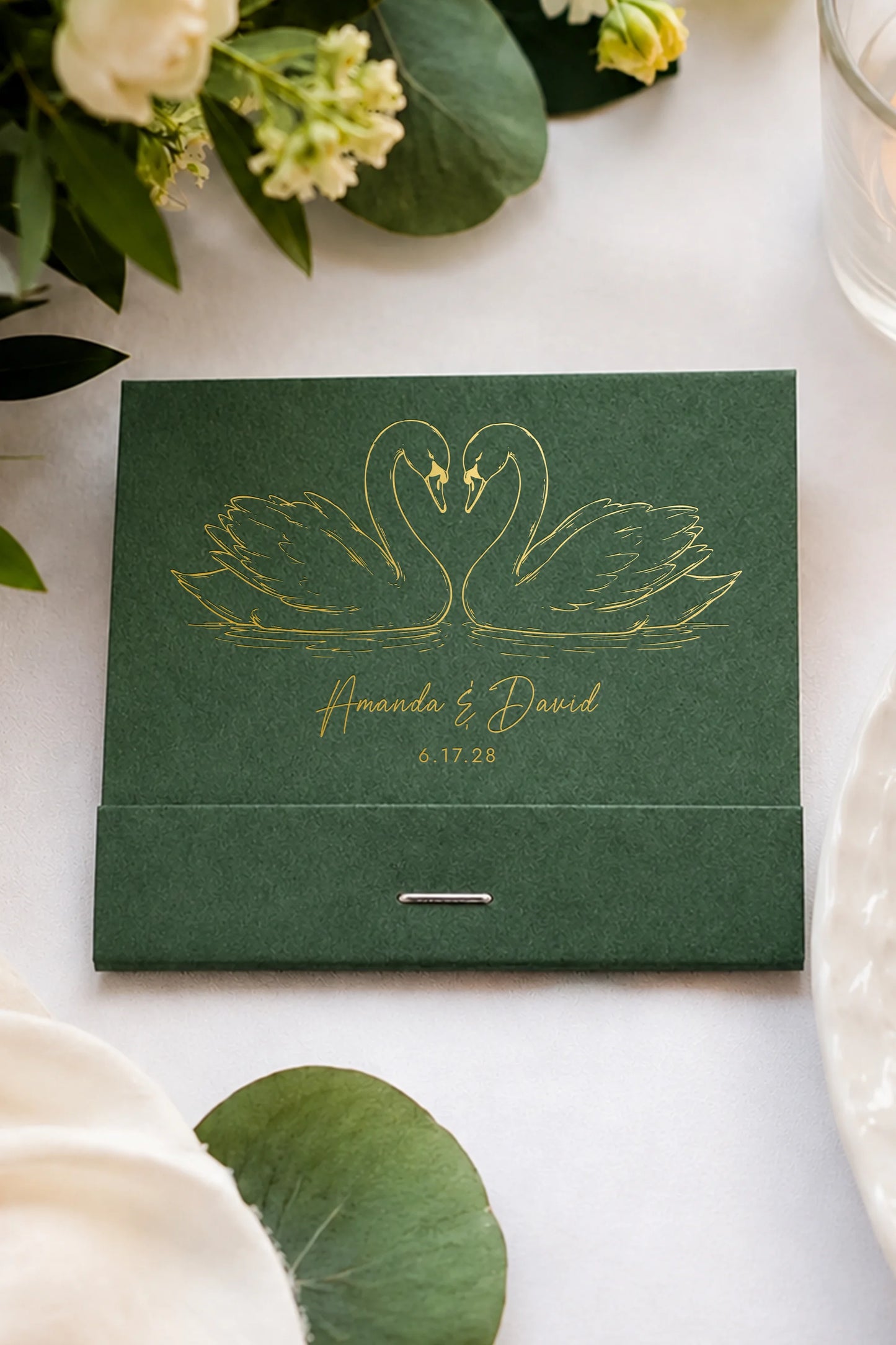 Custom Swan Wedding Matchbooks - Personalized Swan Lake Theme Favors