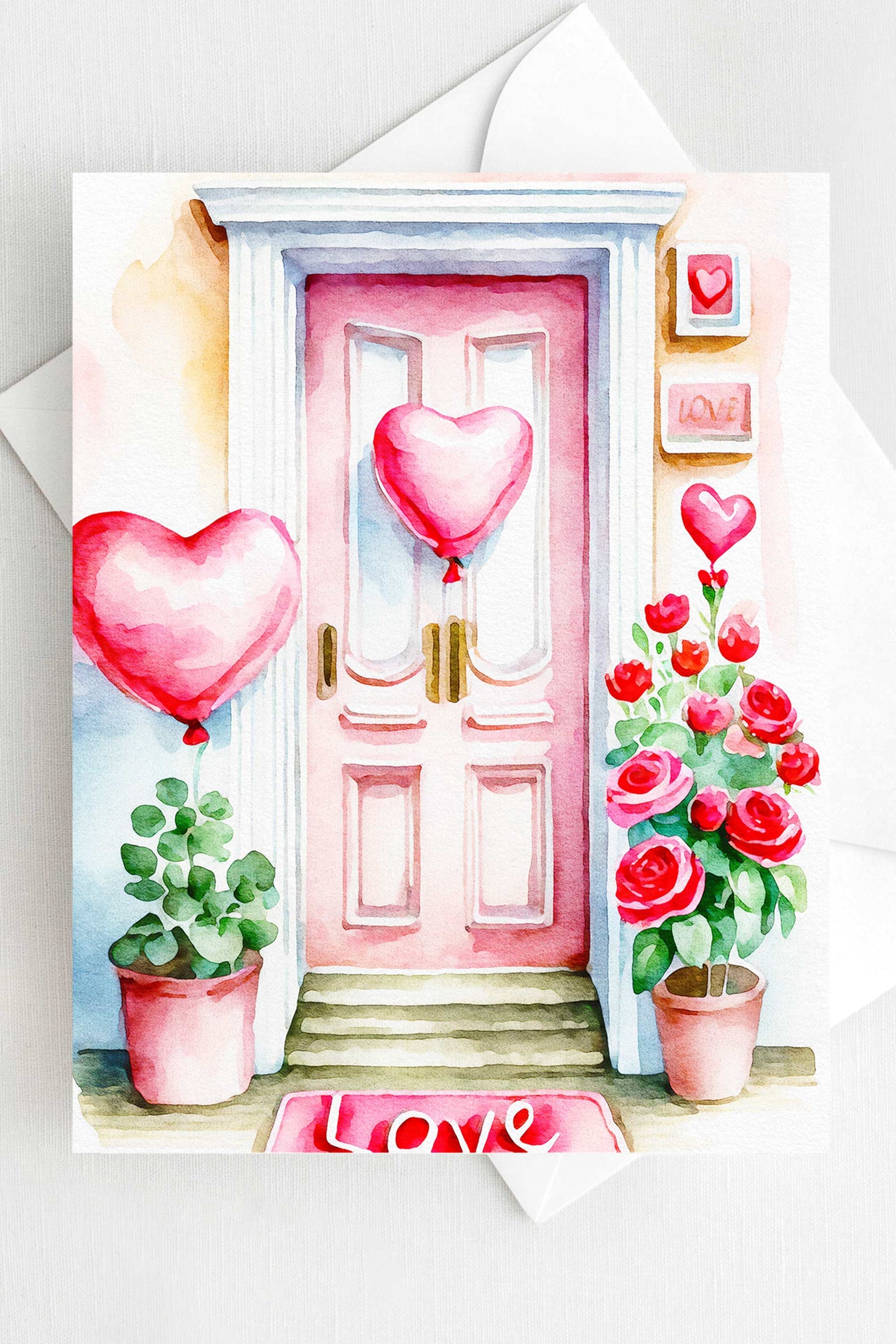 Pink Roses Love Front Door Valentine's Day Card
