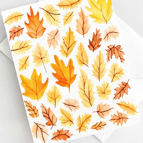 Autumn Leaves Fall Halloween Card Watercolor Holiday H032 - Wholesale