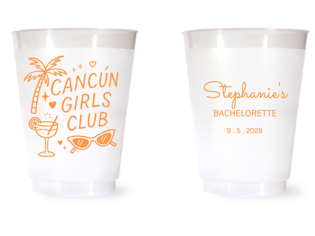 Bachelorette Party Cups Custom Cancun Girls Club Personalized Frosted Shatterproof Cups 16 oz Beach Party Favors