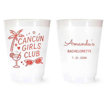 Bachelorette Party Cups Custom Cancun Girls Club Personalized Frosted Shatterproof Cups 16 oz Beach Party Favors