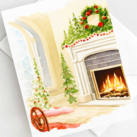 Cozy Fireplace Christmas Card Holiday H025 - Wholesale
