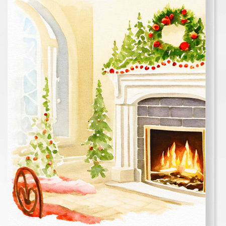 Cozy Fireplace Christmas Card Holiday H025 - Wholesale